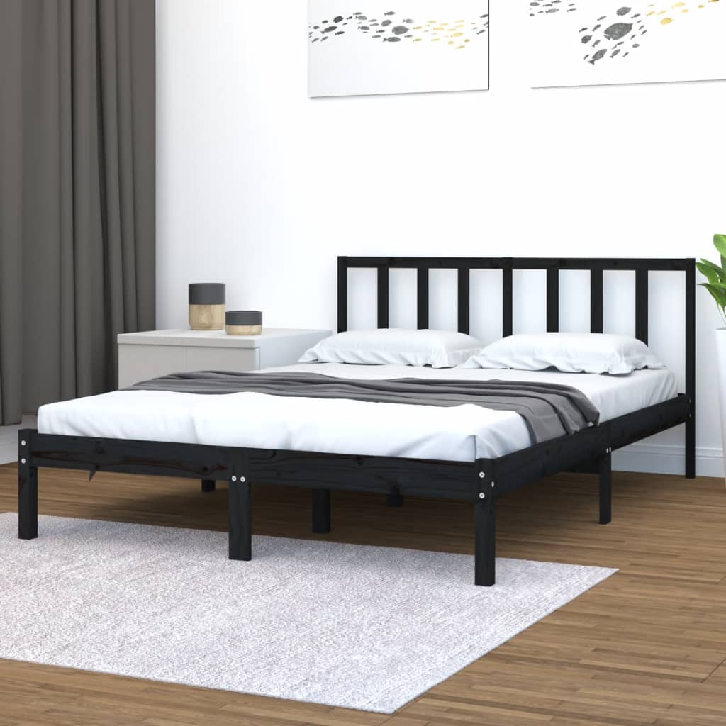 Estrutura de cama king 150x200 cm pinho maciço preto
