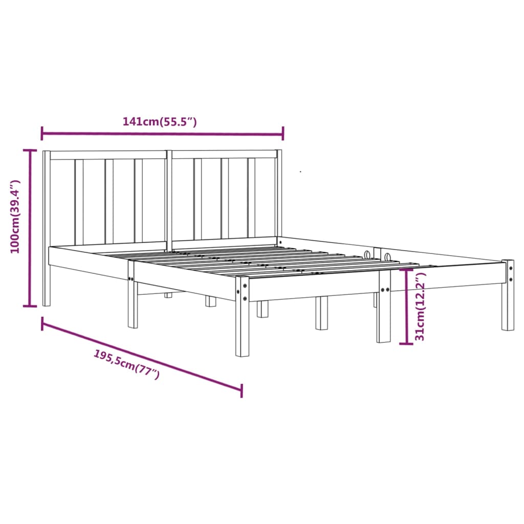 Estrutura de cama casal 135x190 cm pinho maciço branco