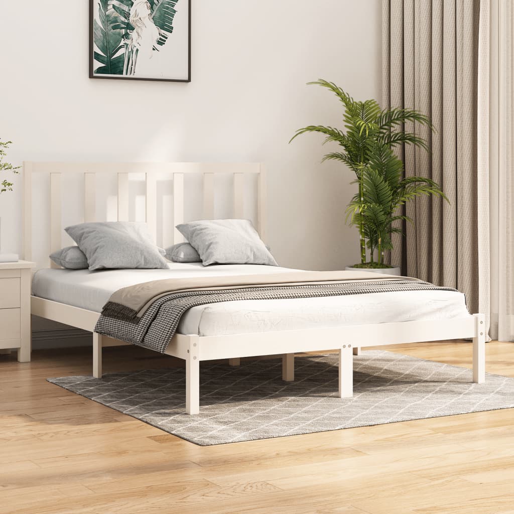 Estrutura de cama 140x190 cm madeira de pinho maciça branco