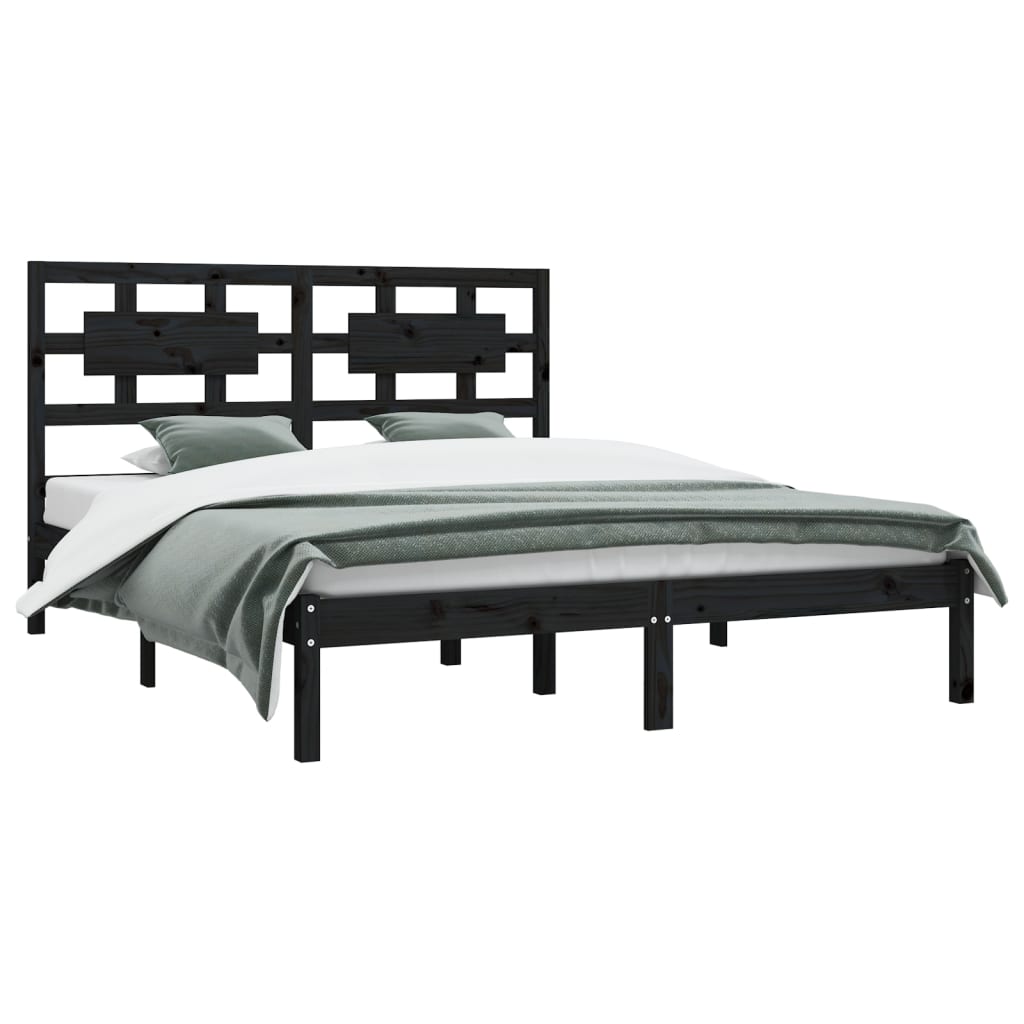 Estrutura de cama 200x200 cm pinho maciço preto