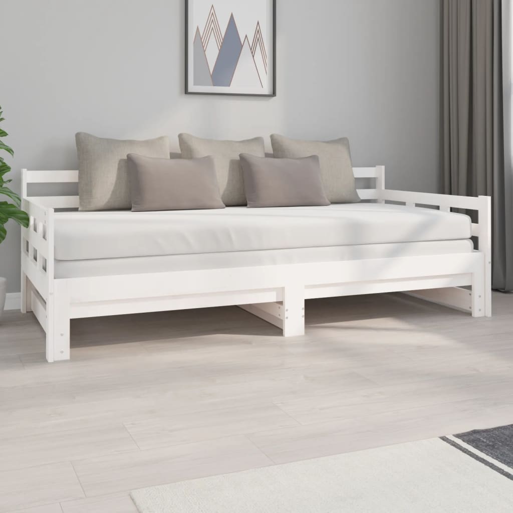 Estrutura sofá-cama de puxar pinho maciço branco 2x(90x190) cm