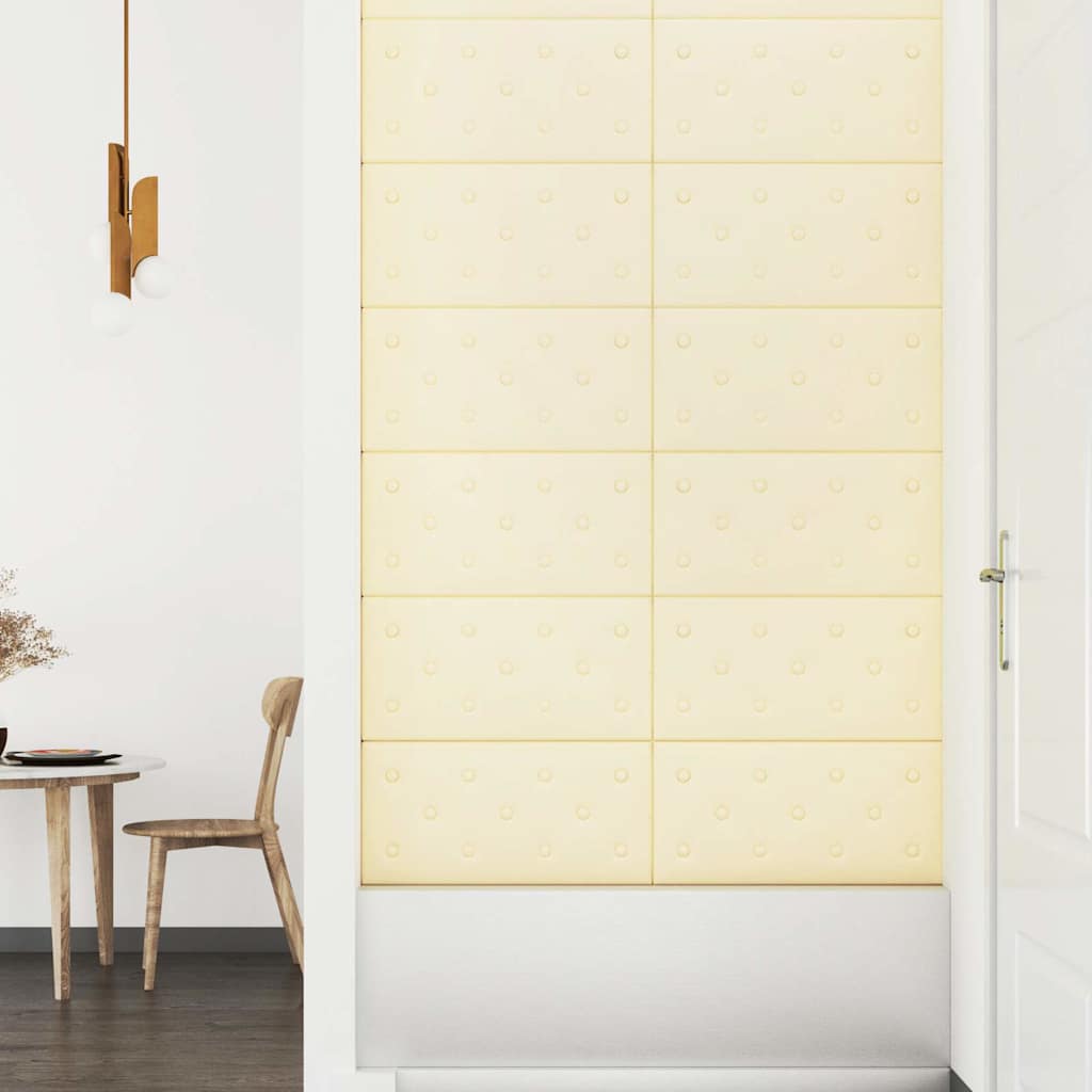Painel de parede 12 pcs 60x30 cm couro artificial 2,16 m² creme