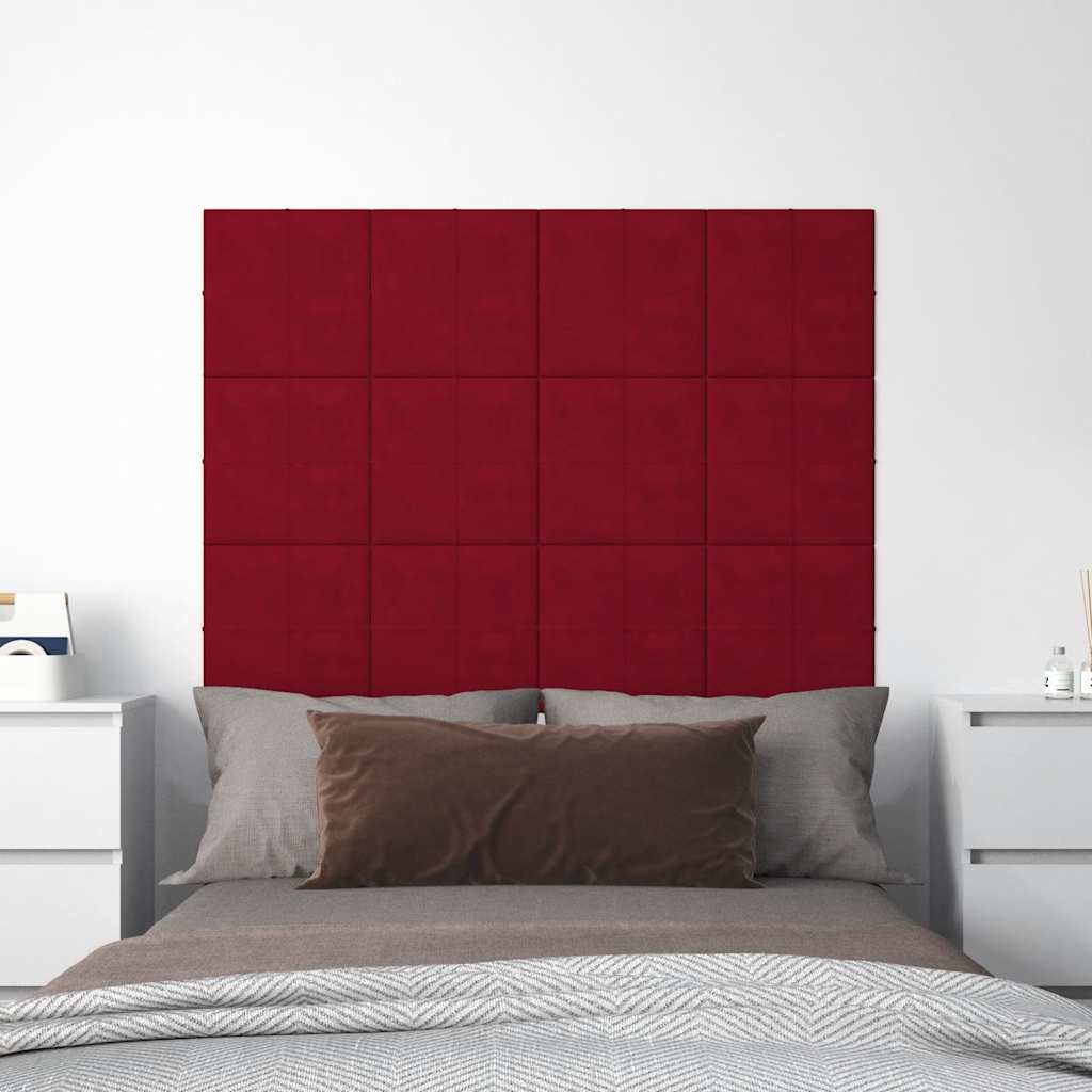 Painel parede 12 pcs 30x30 cm veludo 1,08 m² vermelho tinto