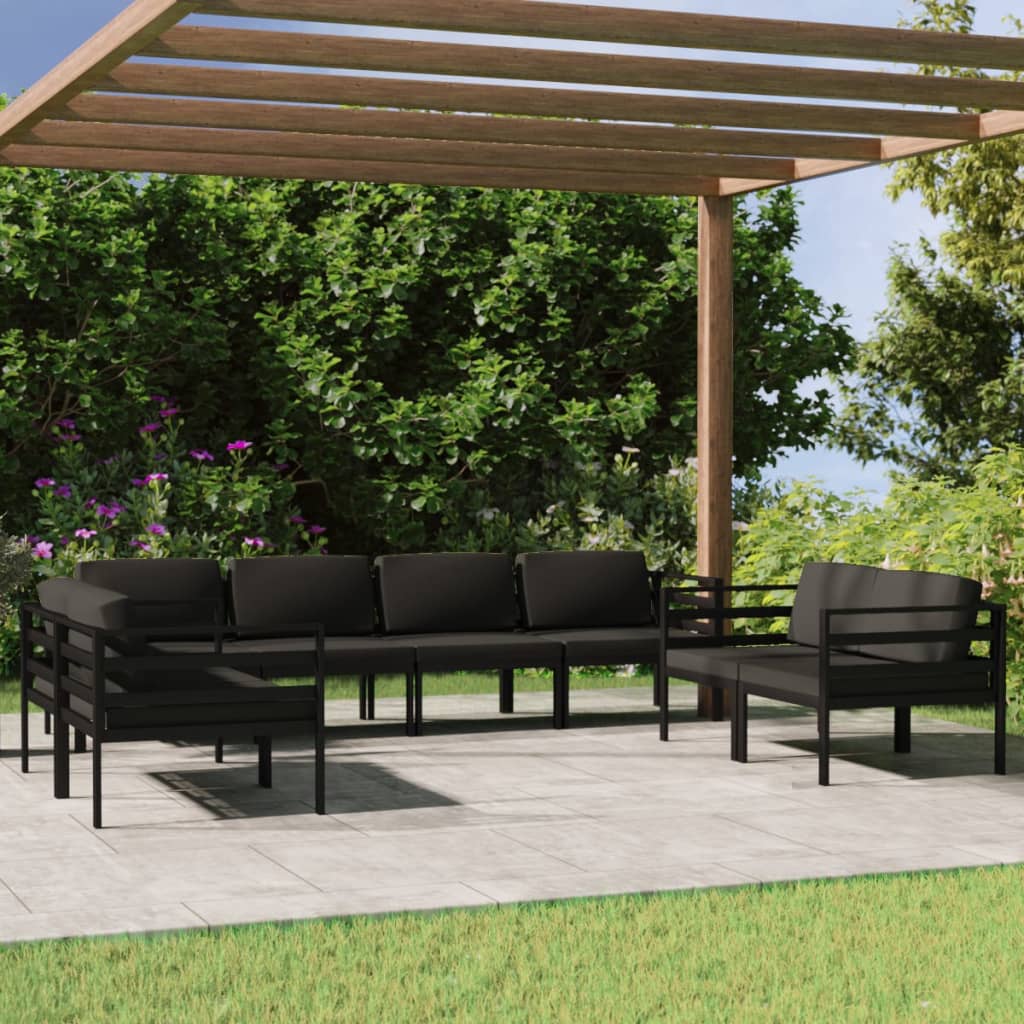 6 pcs conjunto lounge jardim com almofadões alumínio antracite