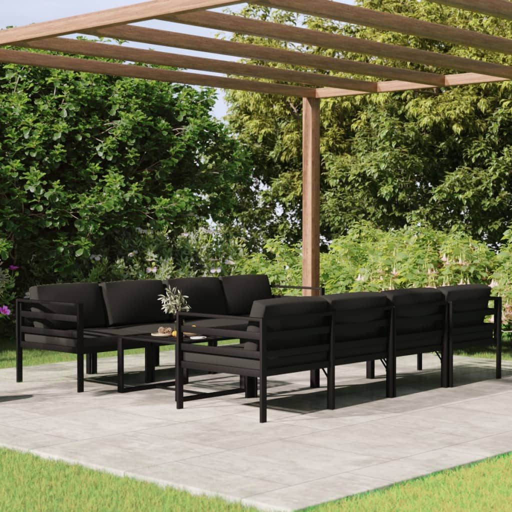 6 pcs conjunto lounge jardim com almofadões alumínio antracite