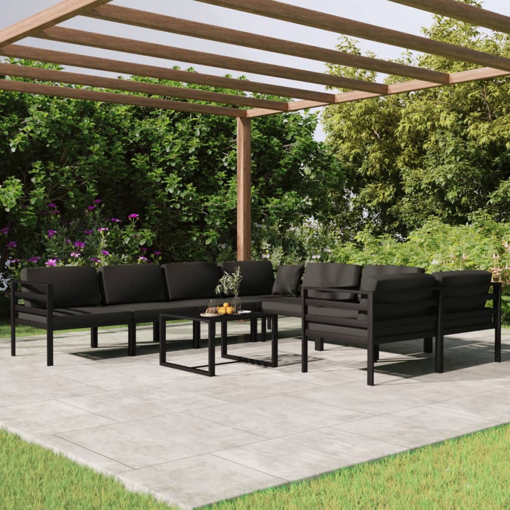 6 pcs conjunto lounge jardim com almofadões alumínio antracite