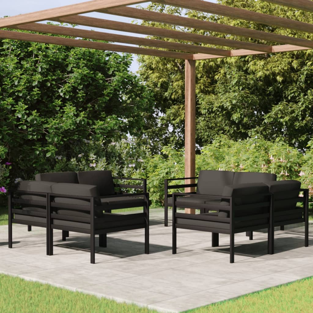 6 pcs conjunto lounge jardim com almofadões alumínio antracite