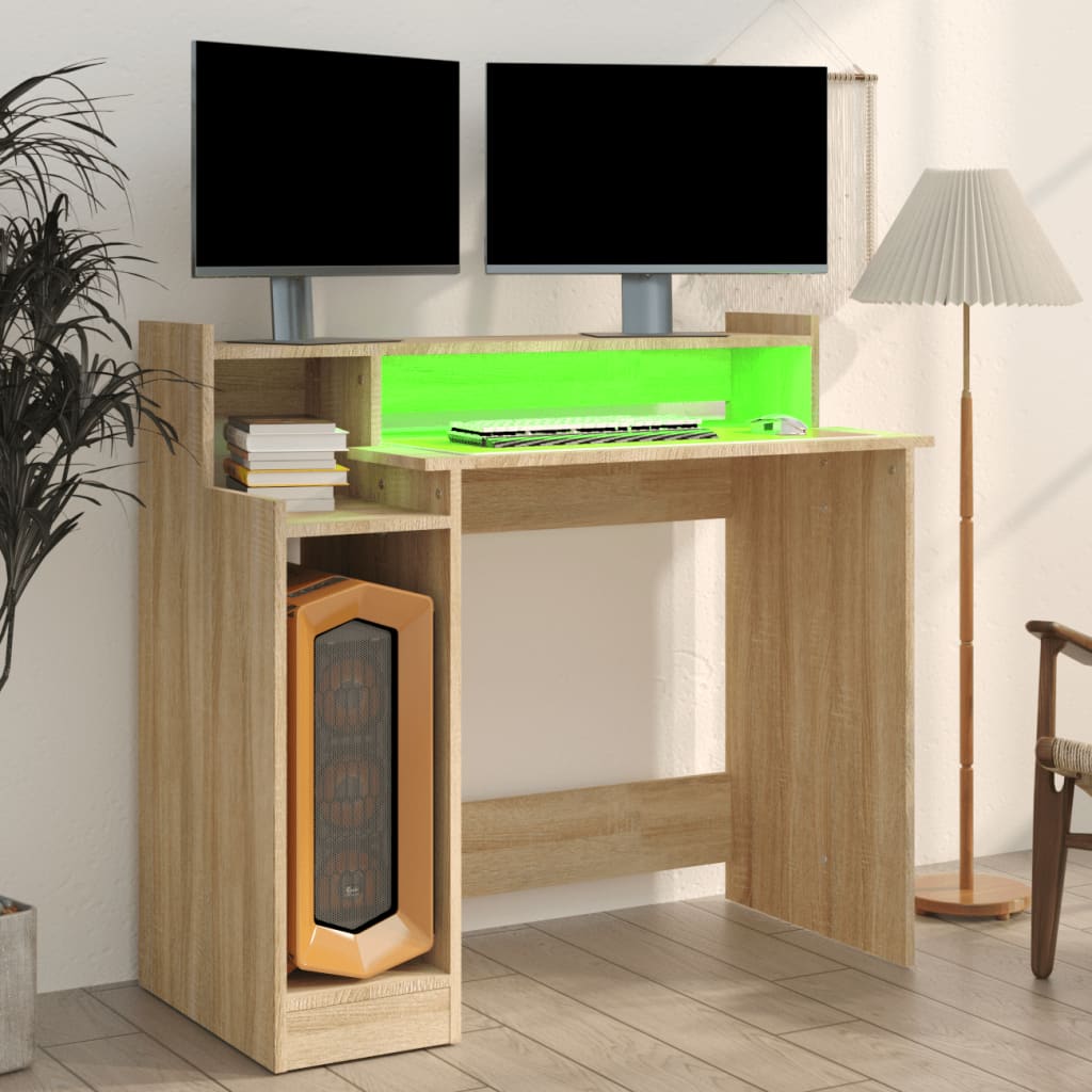 Secretária c/ LED 97x45x90cm derivados madeira branco brilhante