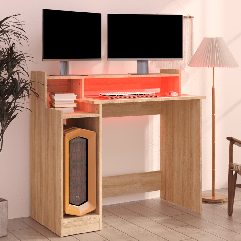 Secretária c/ LED 97x45x90cm derivados madeira branco brilhante