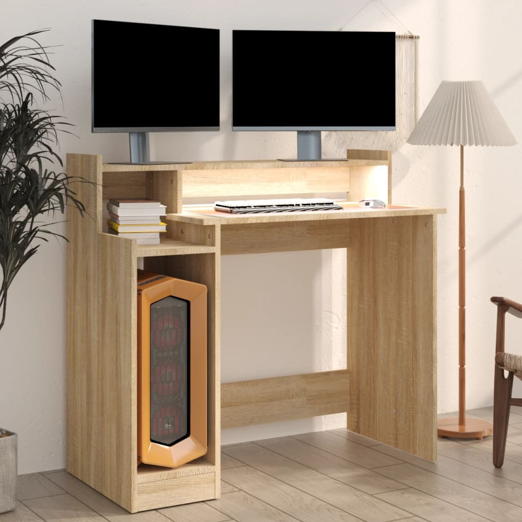 Secretária c/ LED 97x45x90cm derivados madeira branco brilhante