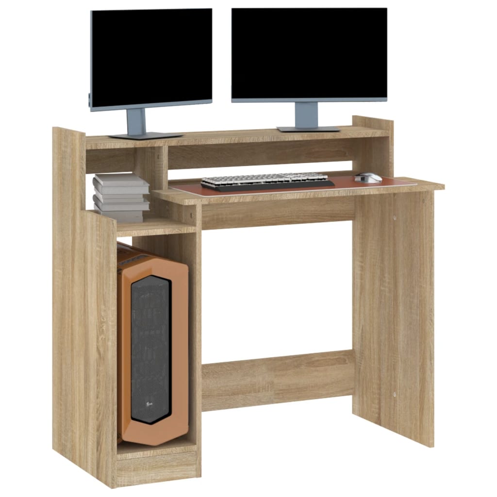 Secretária c/ LED 97x45x90cm derivados madeira branco brilhante