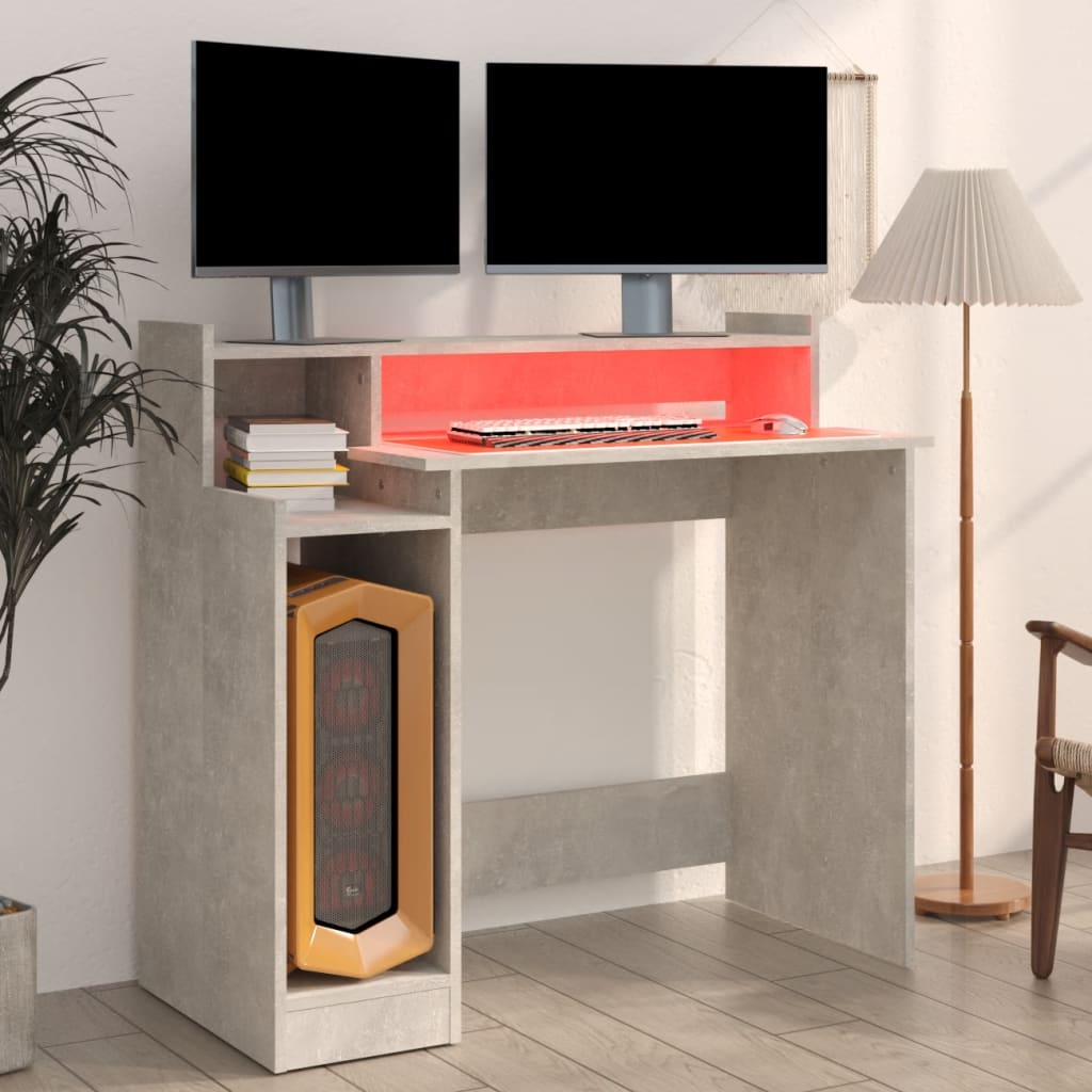 Secretária c/ LED 97x45x90cm derivados madeira branco brilhante
