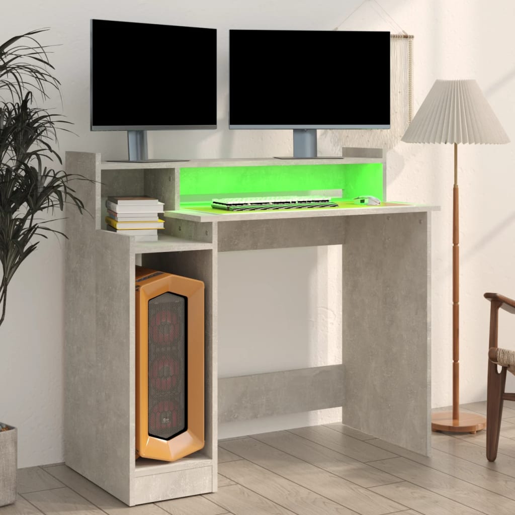 Secretária c/ LED 97x45x90cm derivados madeira branco brilhante
