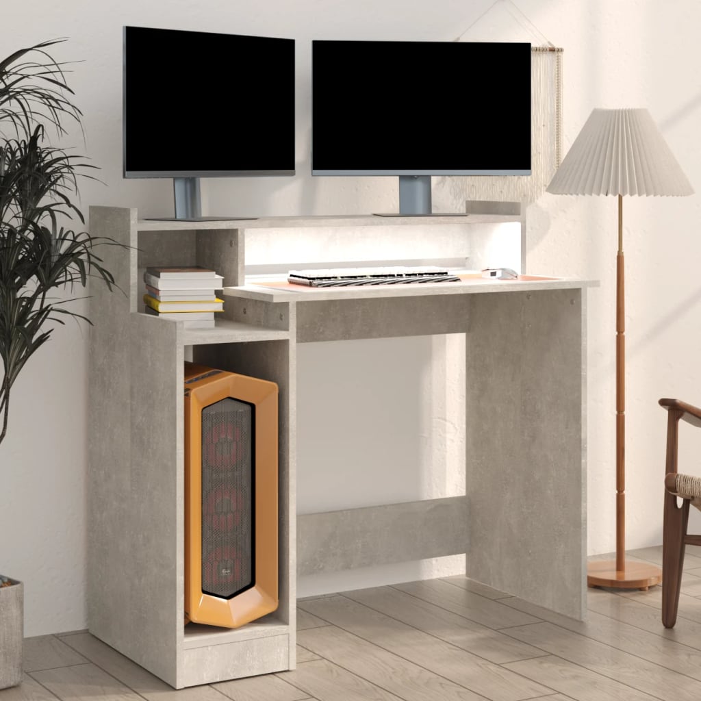 Secretária c/ LED 97x45x90cm derivados madeira branco brilhante