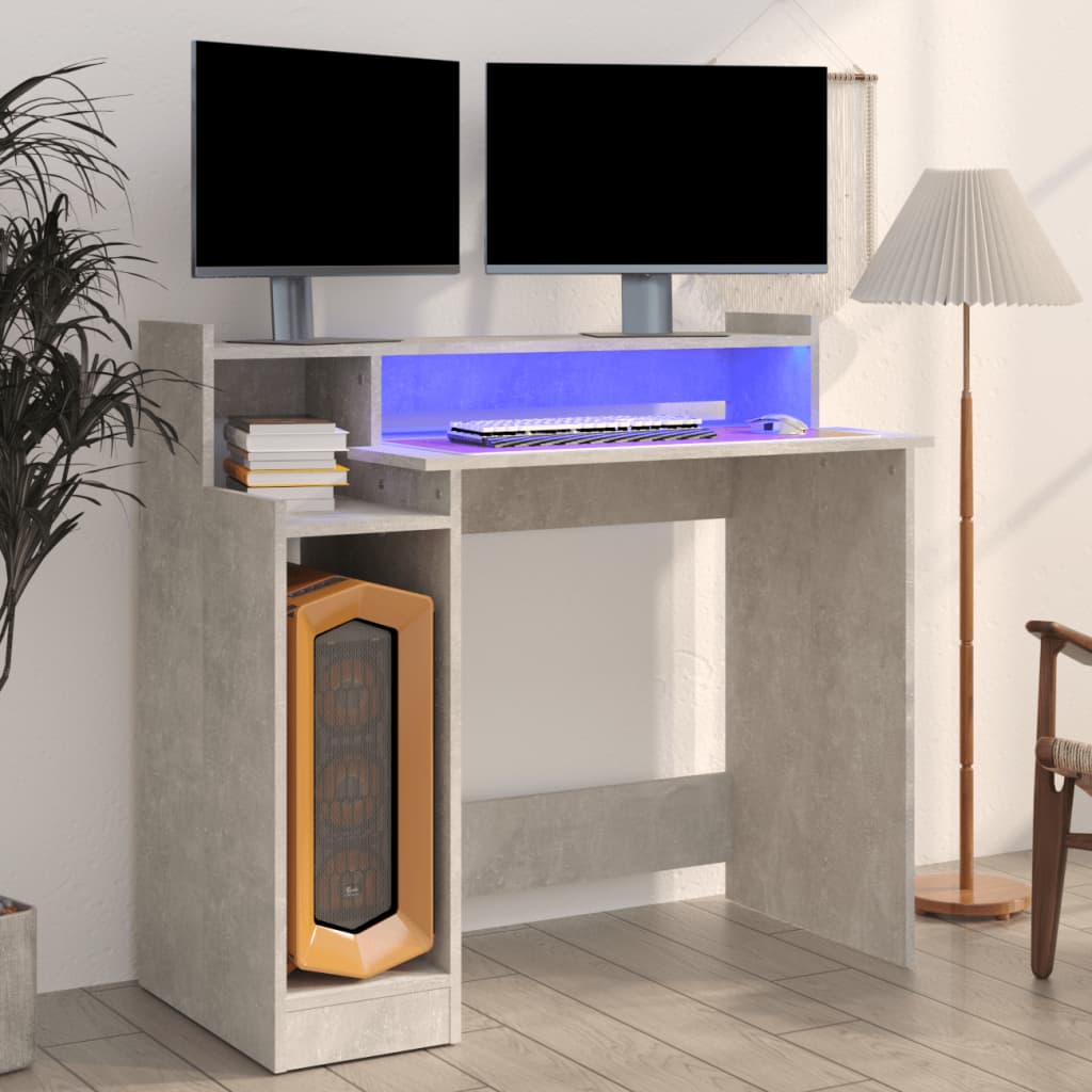 Secretária c/ LED 97x45x90cm derivados madeira branco brilhante