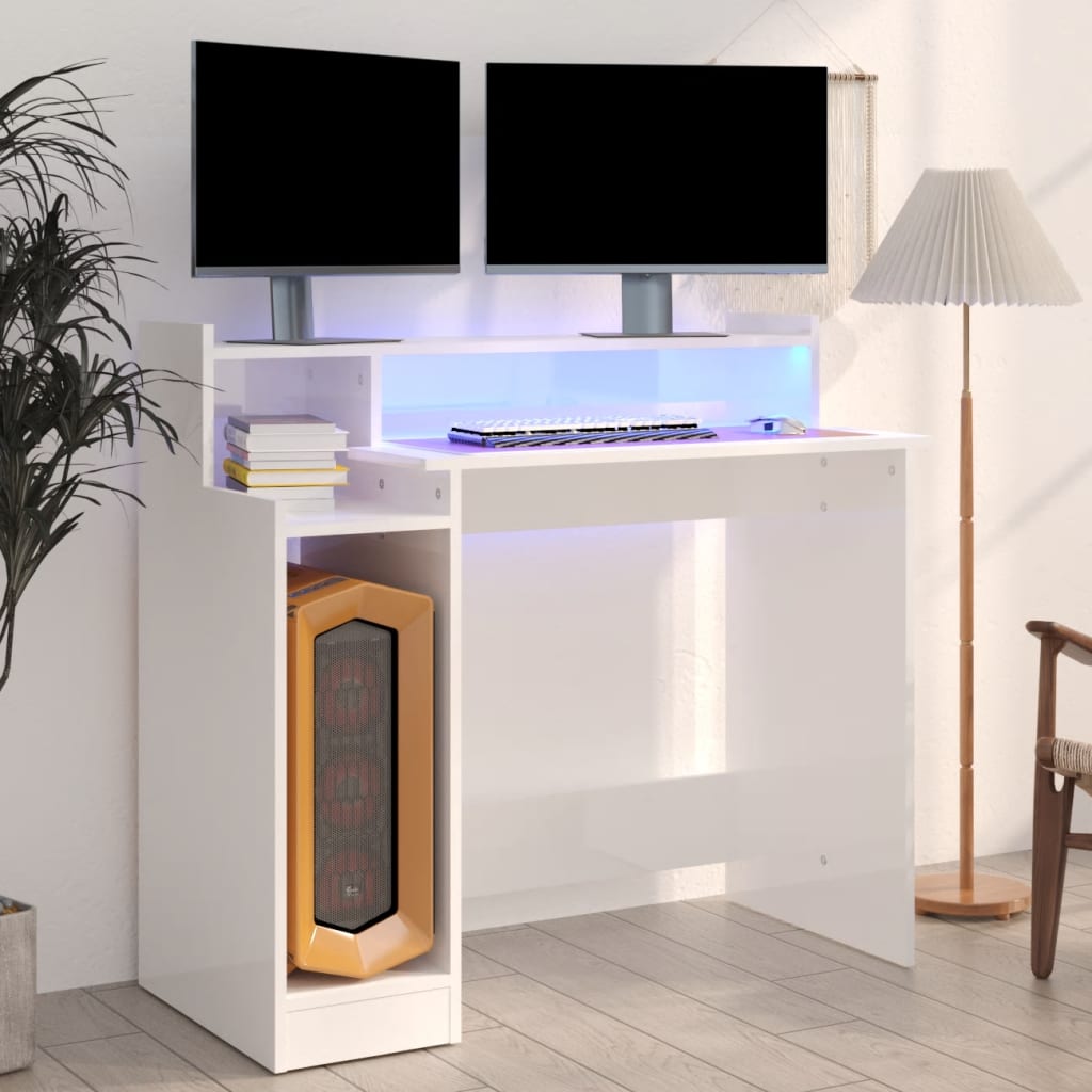 Secretária c/ LED 97x45x90cm derivados madeira  brilhante