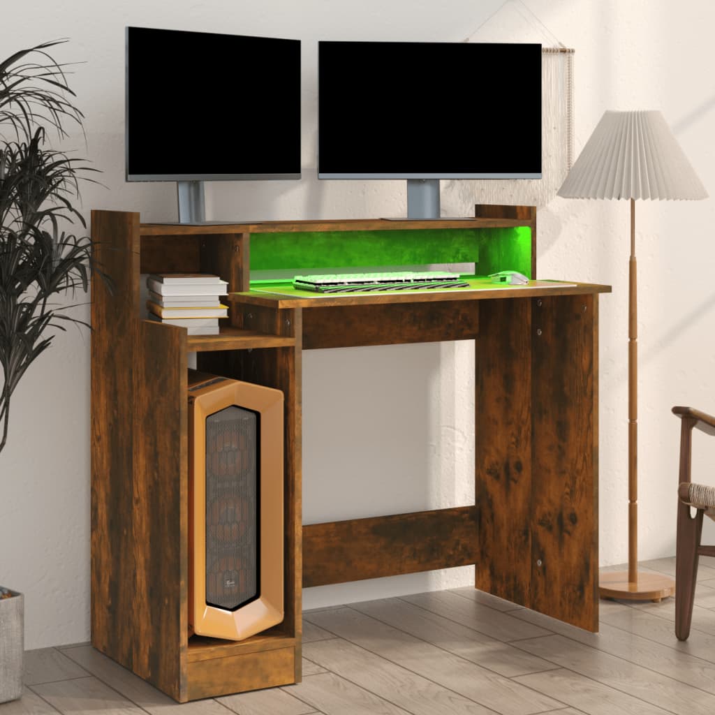 Secretária c/ LED 97x45x90cm derivados madeira branco brilhante