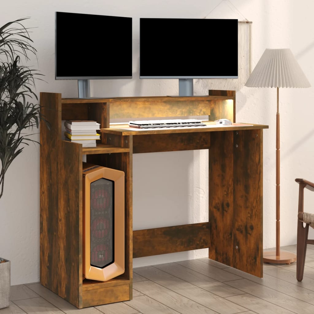 Secretária c/ LED 97x45x90cm derivados madeira branco brilhante