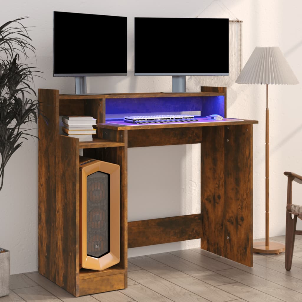 Secretária c/ LED 97x45x90cm derivados madeira branco brilhante