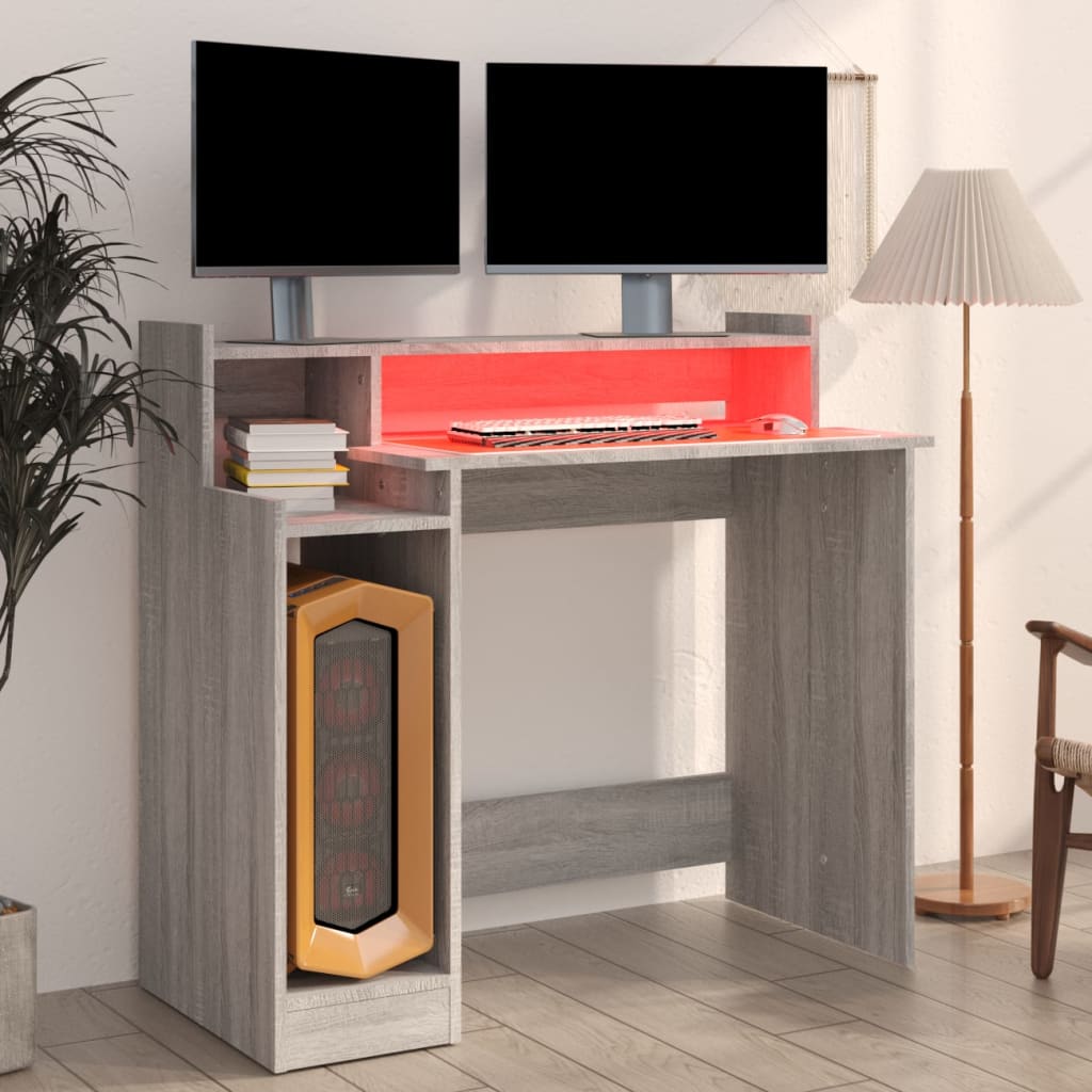 Secretária c/ LED 97x45x90cm derivados madeira branco brilhante