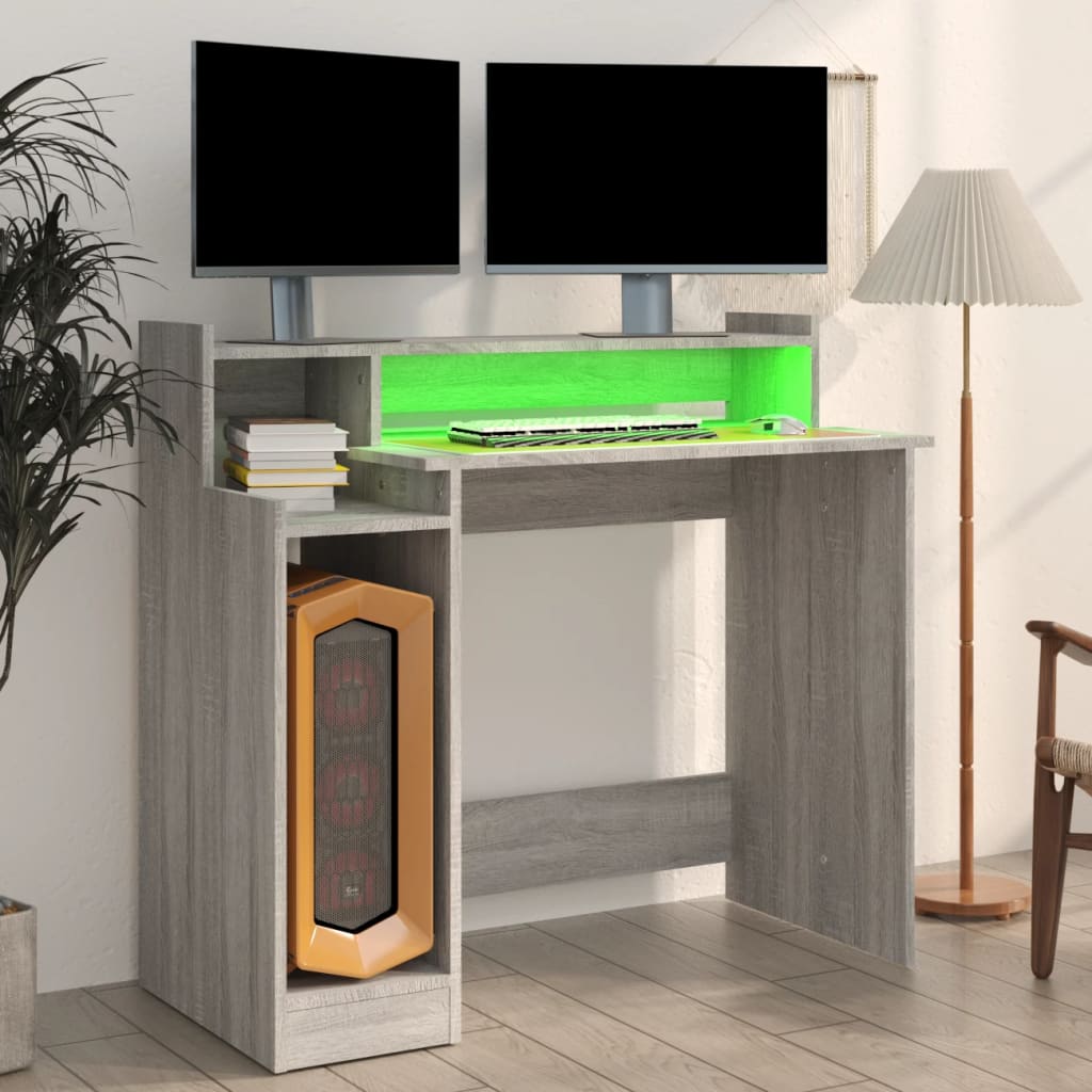 Secretária c/ LED 97x45x90cm derivados madeira branco brilhante