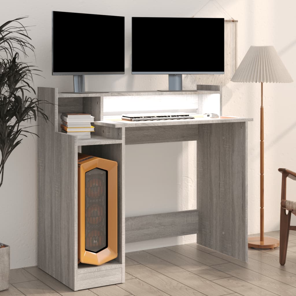 Secretária c/ LED 97x45x90cm derivados madeira branco brilhante