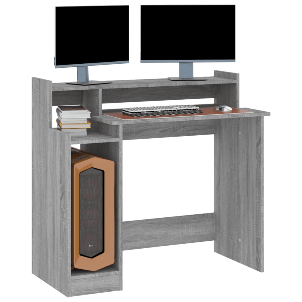 Secretária c/ LED 97x45x90cm derivados madeira branco brilhante
