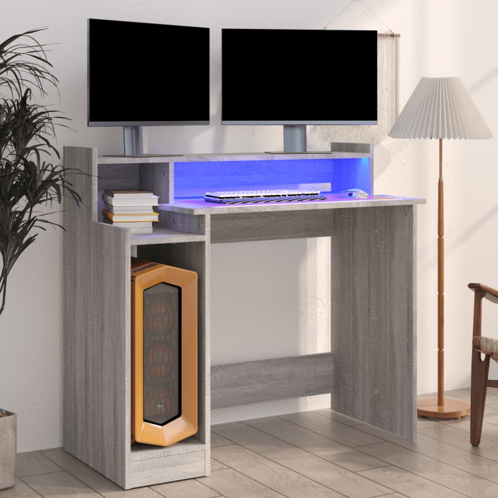 Secretária c/ LED 97x45x90cm derivados madeira branco brilhante