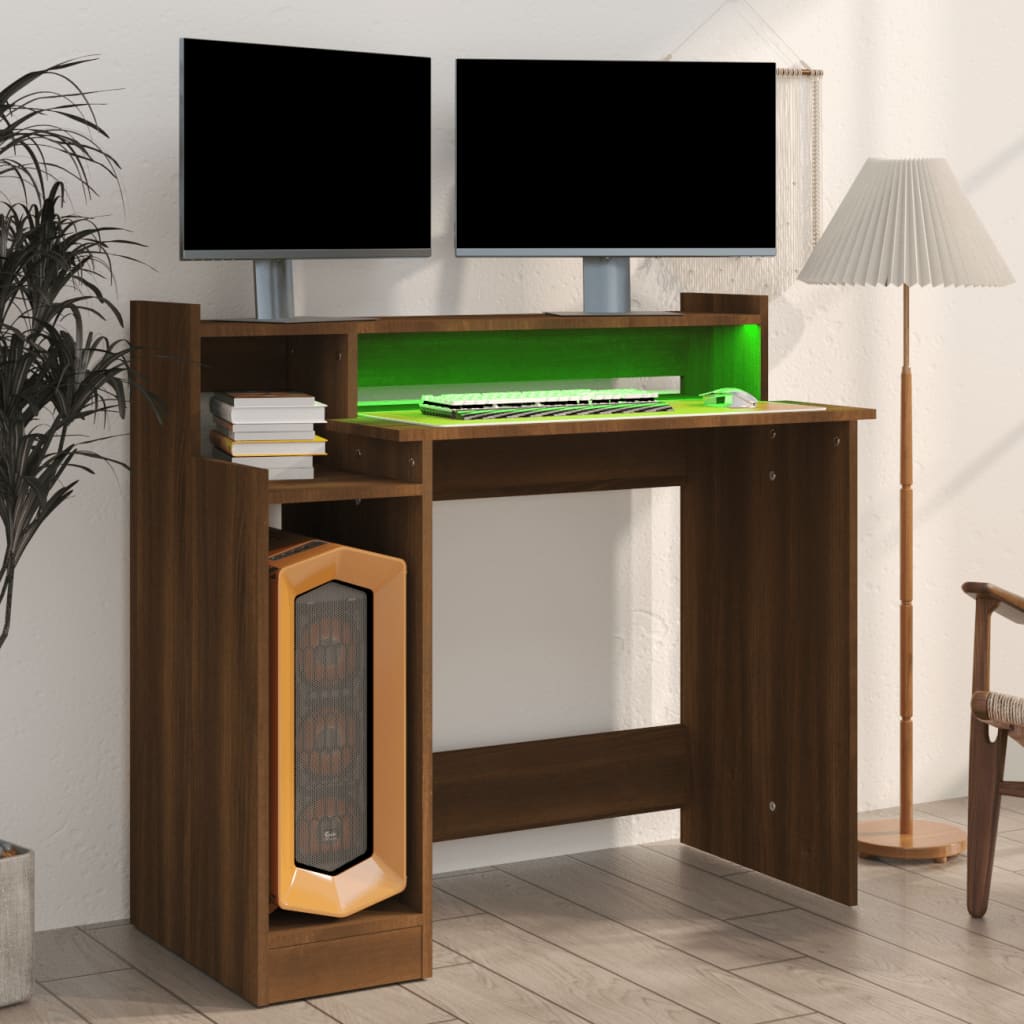 Secretária c/ LED 97x45x90cm derivados madeira branco brilhante