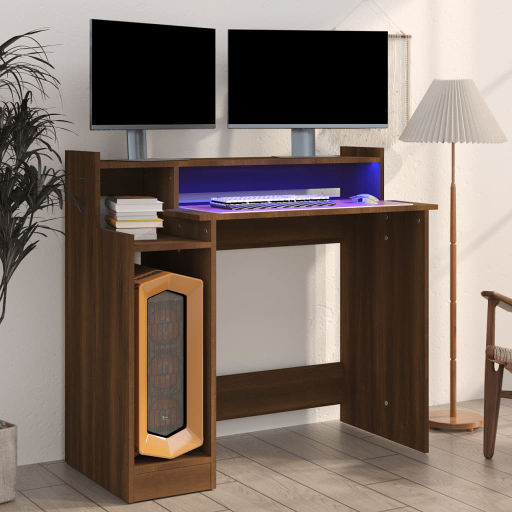 Secretária c/ LED 97x45x90cm derivados madeira branco brilhante