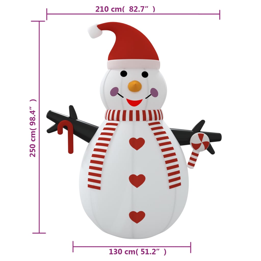 Boneco de neve insuflável com luzes LED 250 cm
