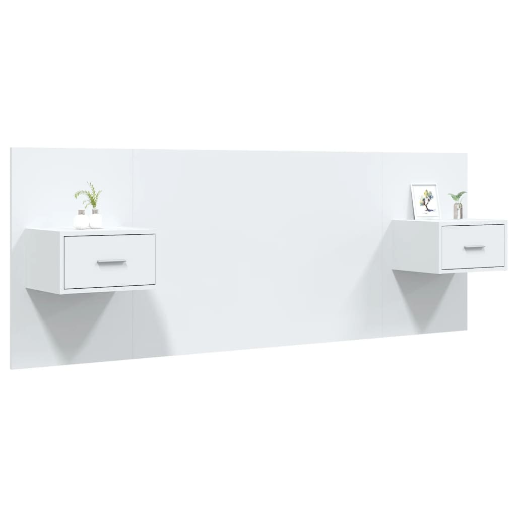 Cabeceira cama + armários madeira processada branco