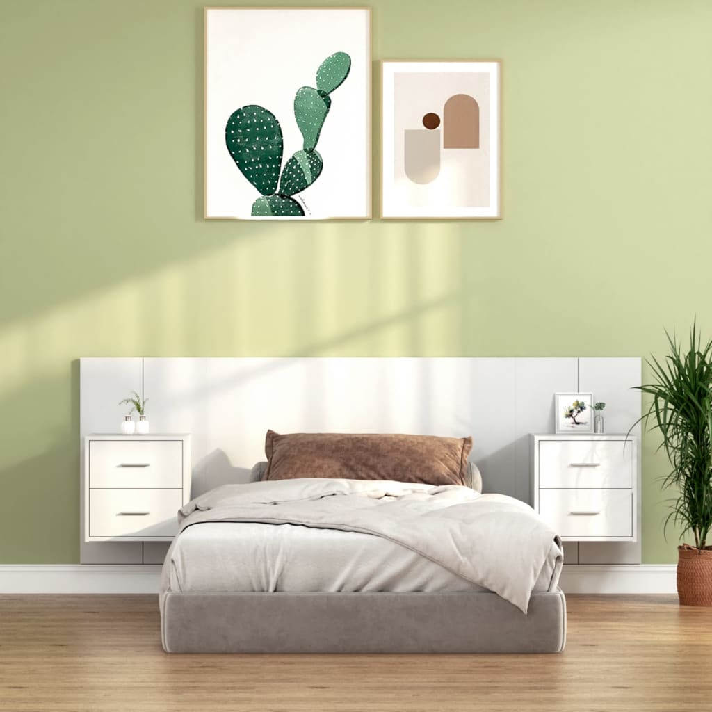 Cabeceira cama + armários madeira processada branco