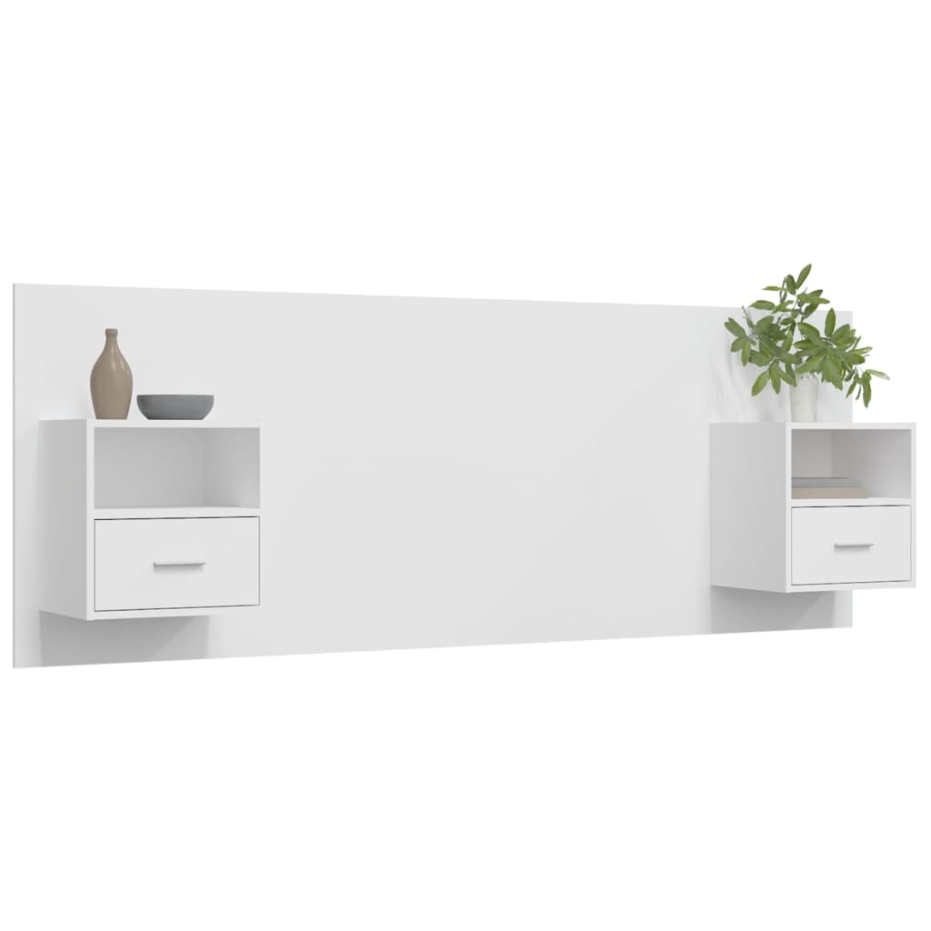 Cabeceira cama + armários madeira processada branco