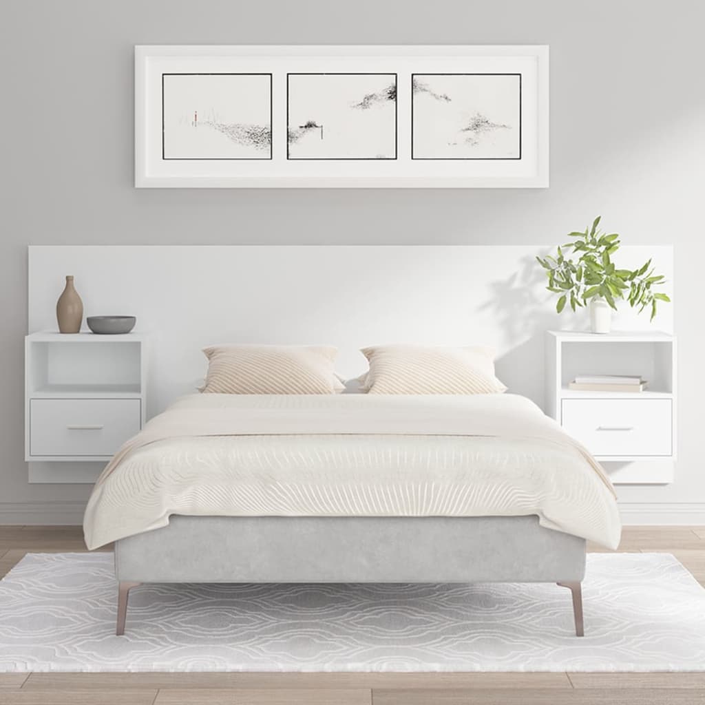 Cabeceira cama + armários madeira processada branco