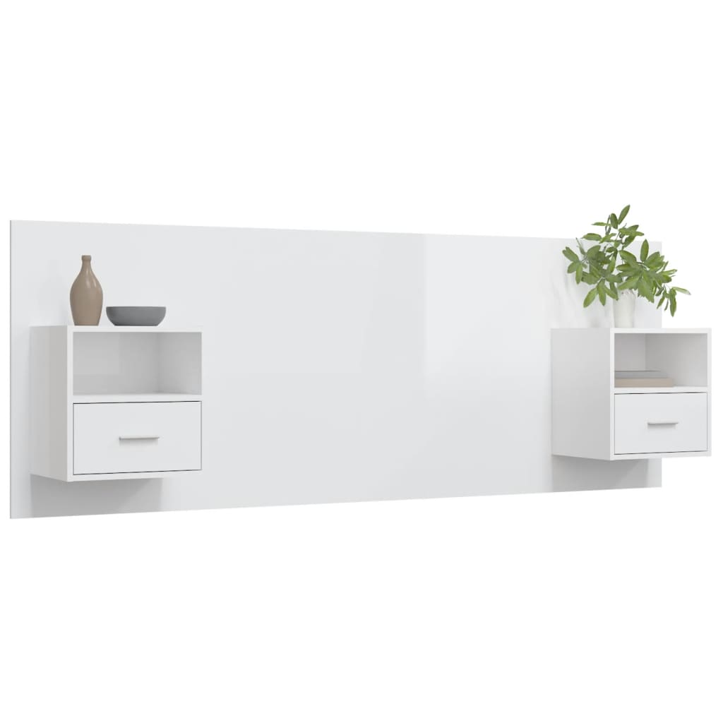 Cabeceira cama + armários madeira processada branco
