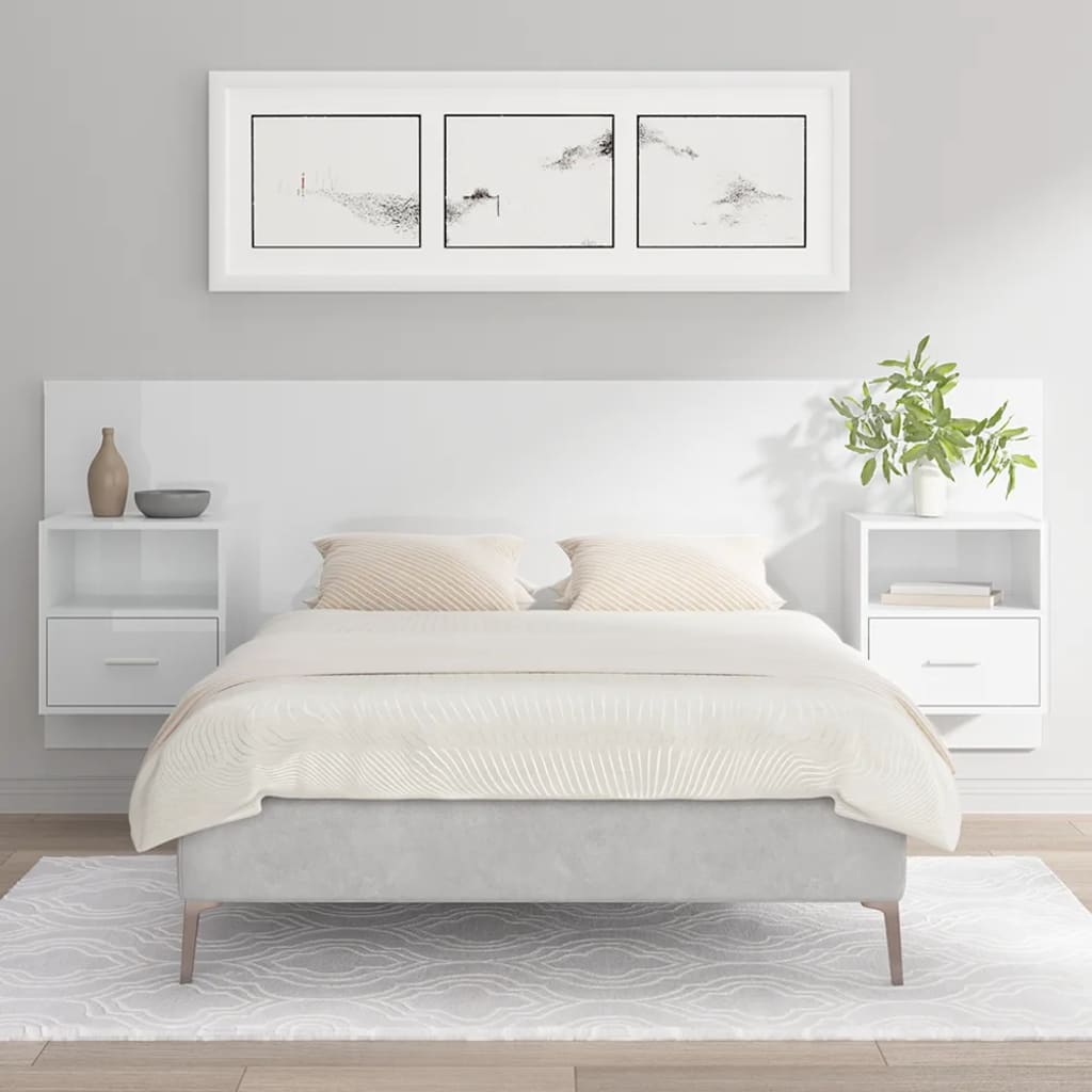 Cabeceira cama + armários madeira processada branco