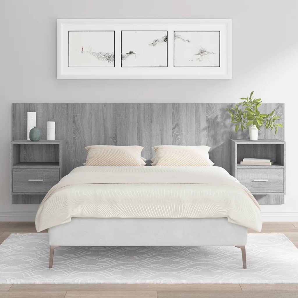 Cabeceira cama + armários madeira processada branco