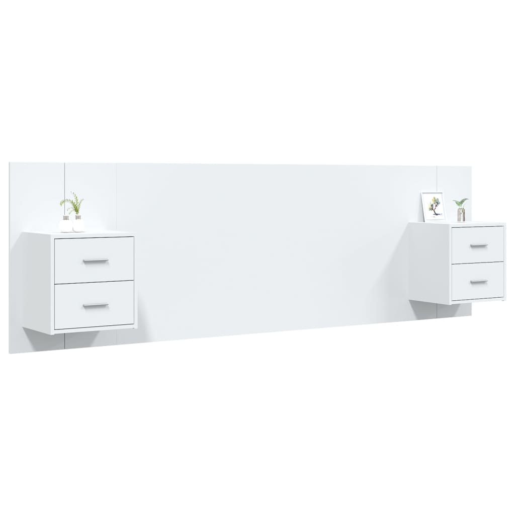 Cabeceira cama + armários madeira processada branco