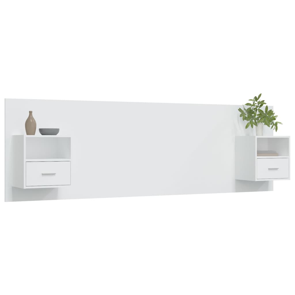 Cabeceira cama + armários madeira processada branco