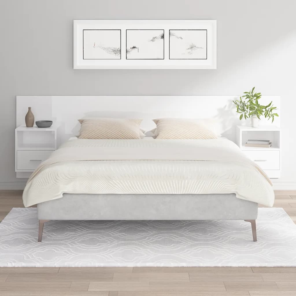 Cabeceira cama + armários madeira processada branco