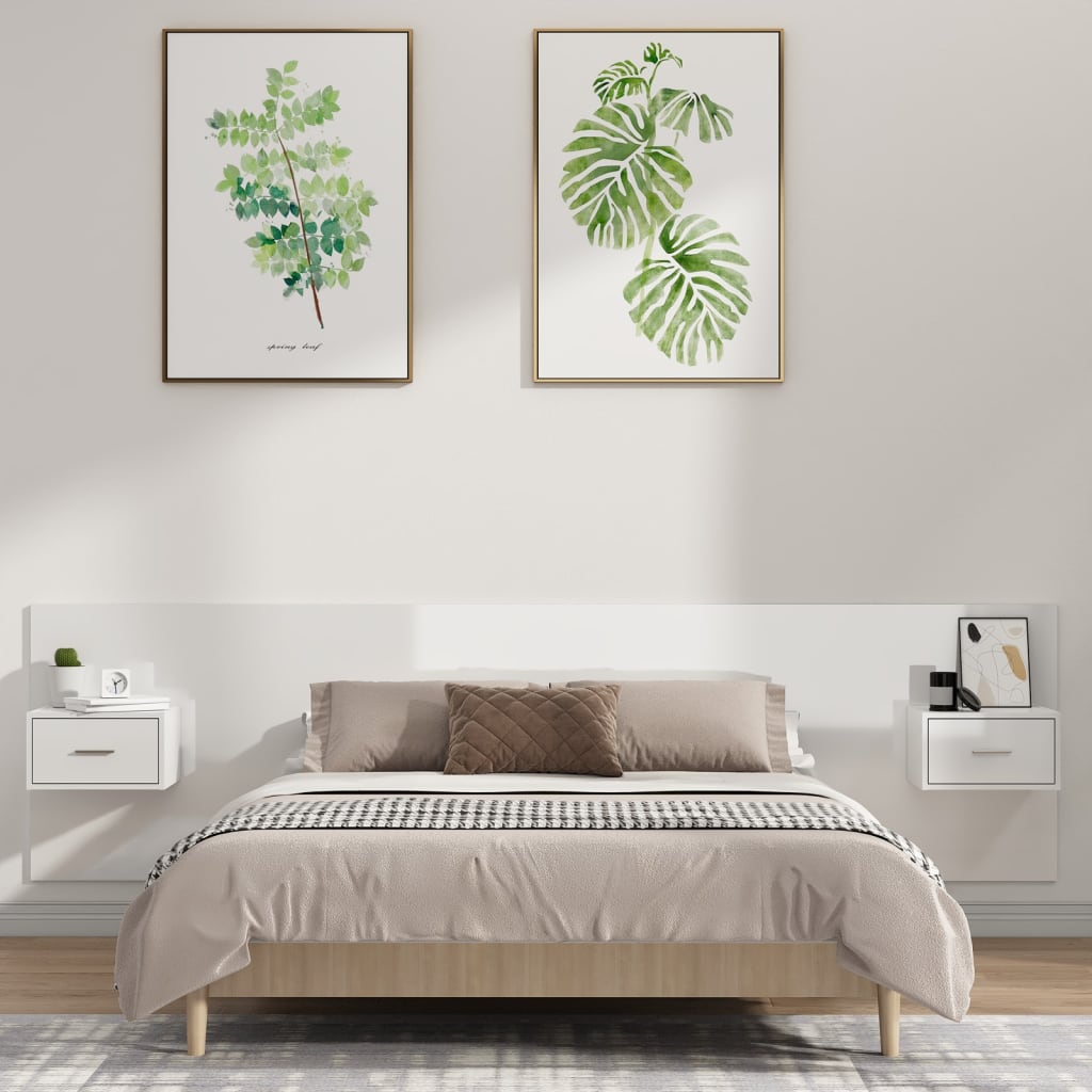 Cabeceira cama + armários madeira processada branco