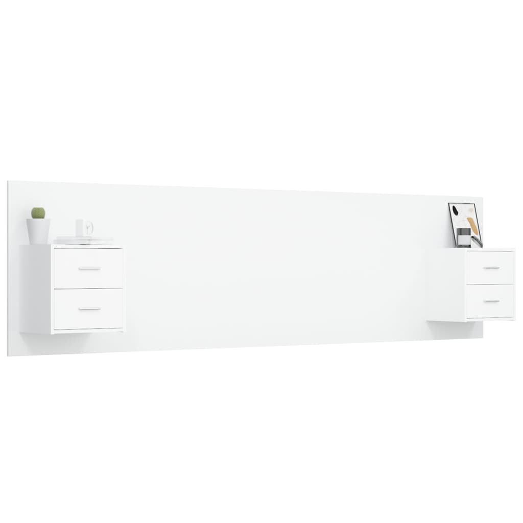 Cabeceira cama + armários madeira processada branco