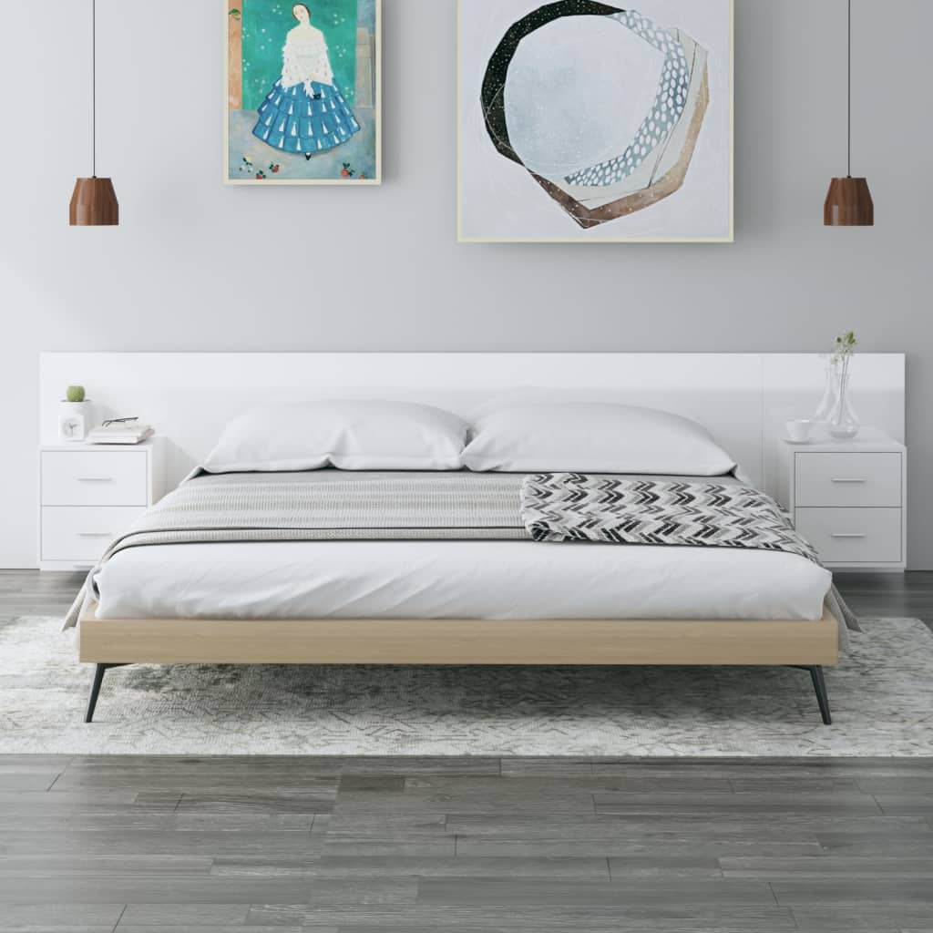 Cabeceira cama + armários madeira processada branco