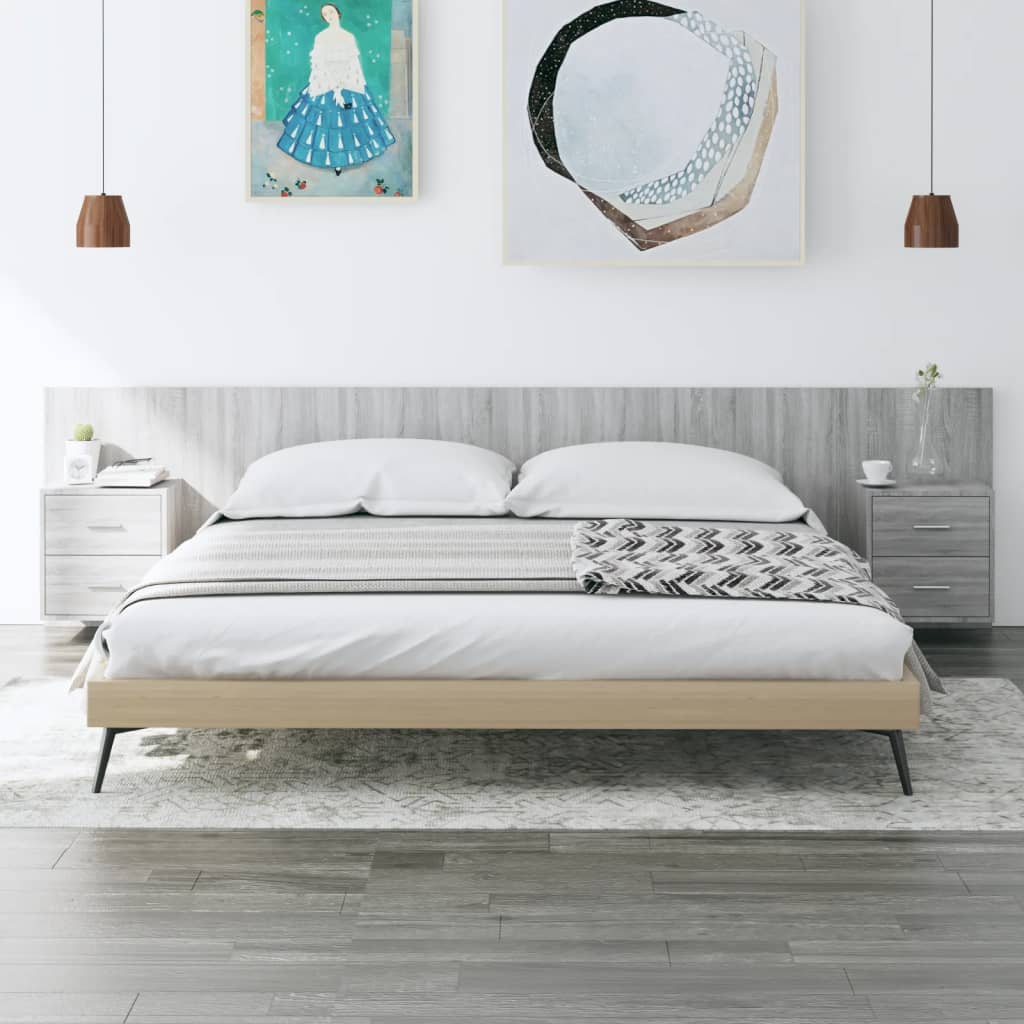 Cabeceira cama + armários madeira processada branco