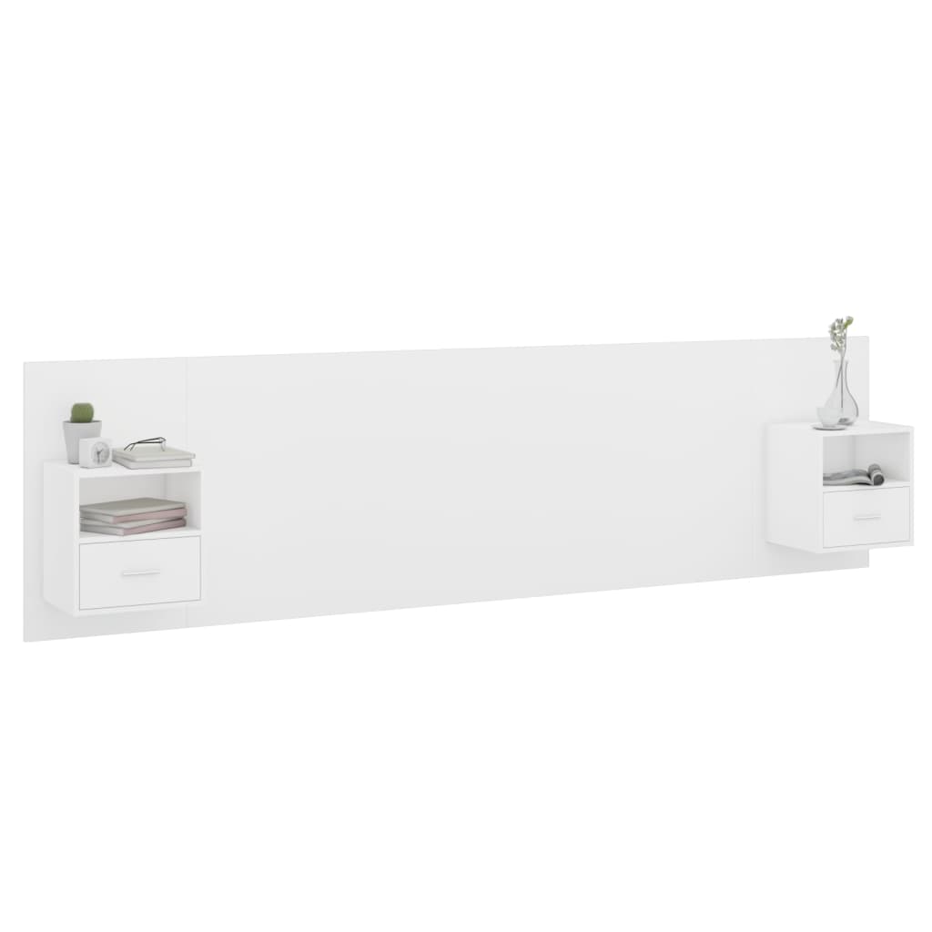 Cabeceira cama + armários madeira processada branco