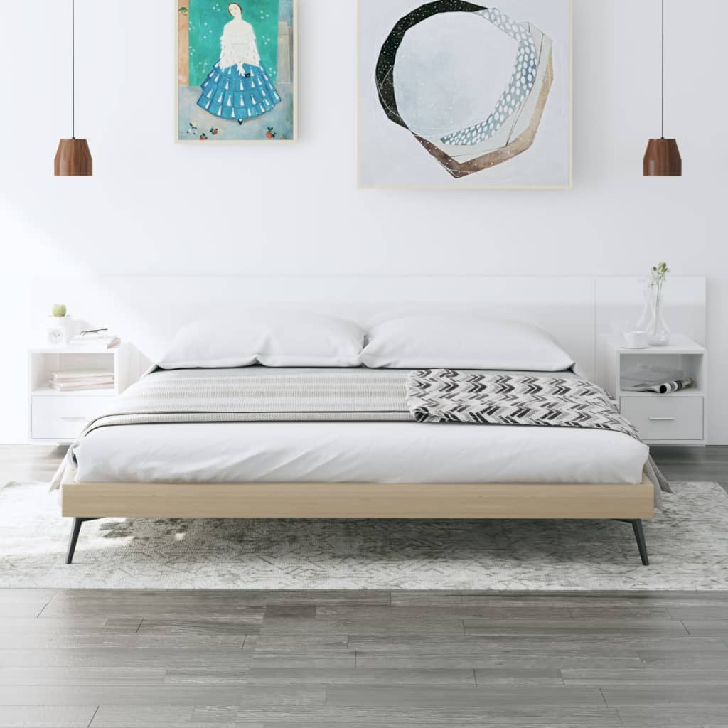 Cabeceira cama + armários madeira processada branco