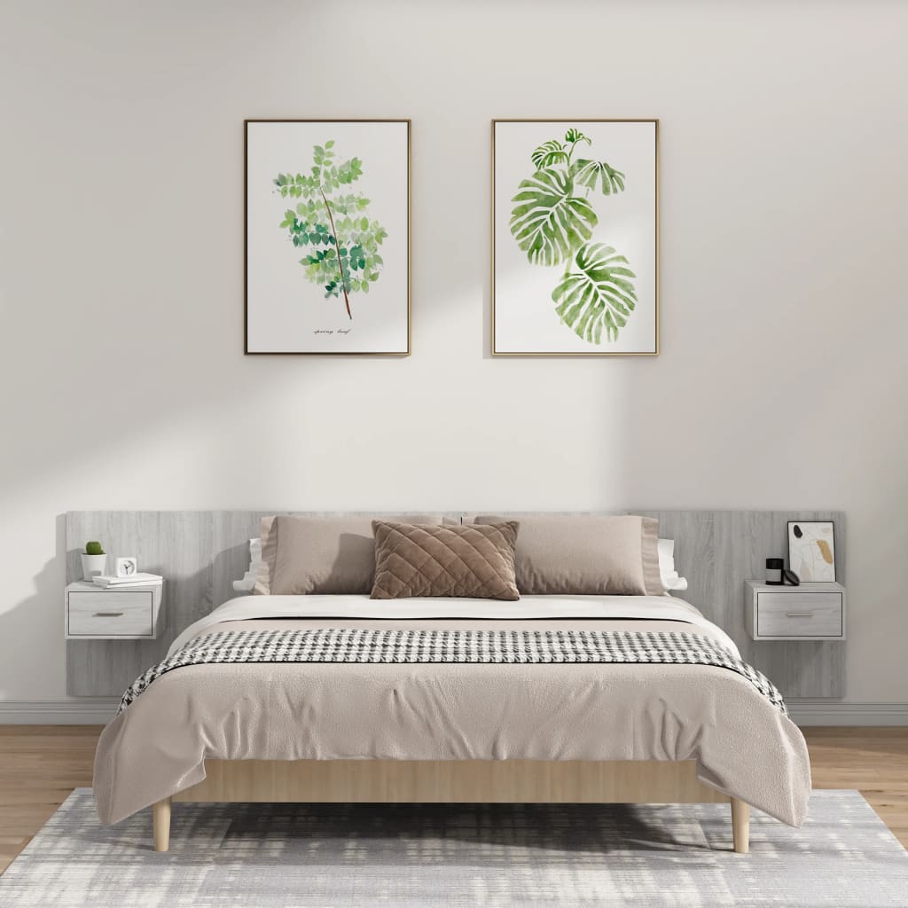 Cabeceira cama + armários madeira processada branco