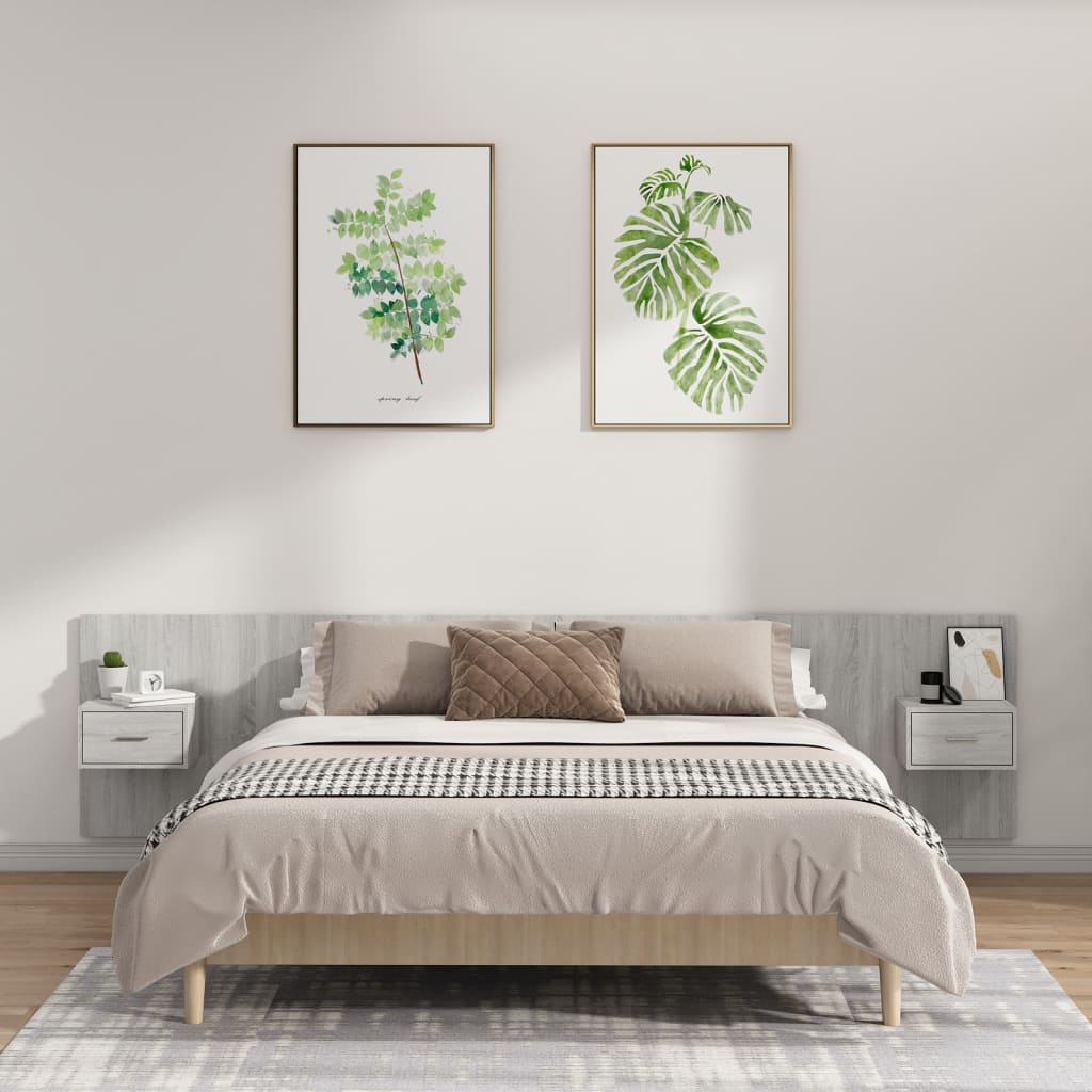 Cabeceira cama + armários madeira processada branco