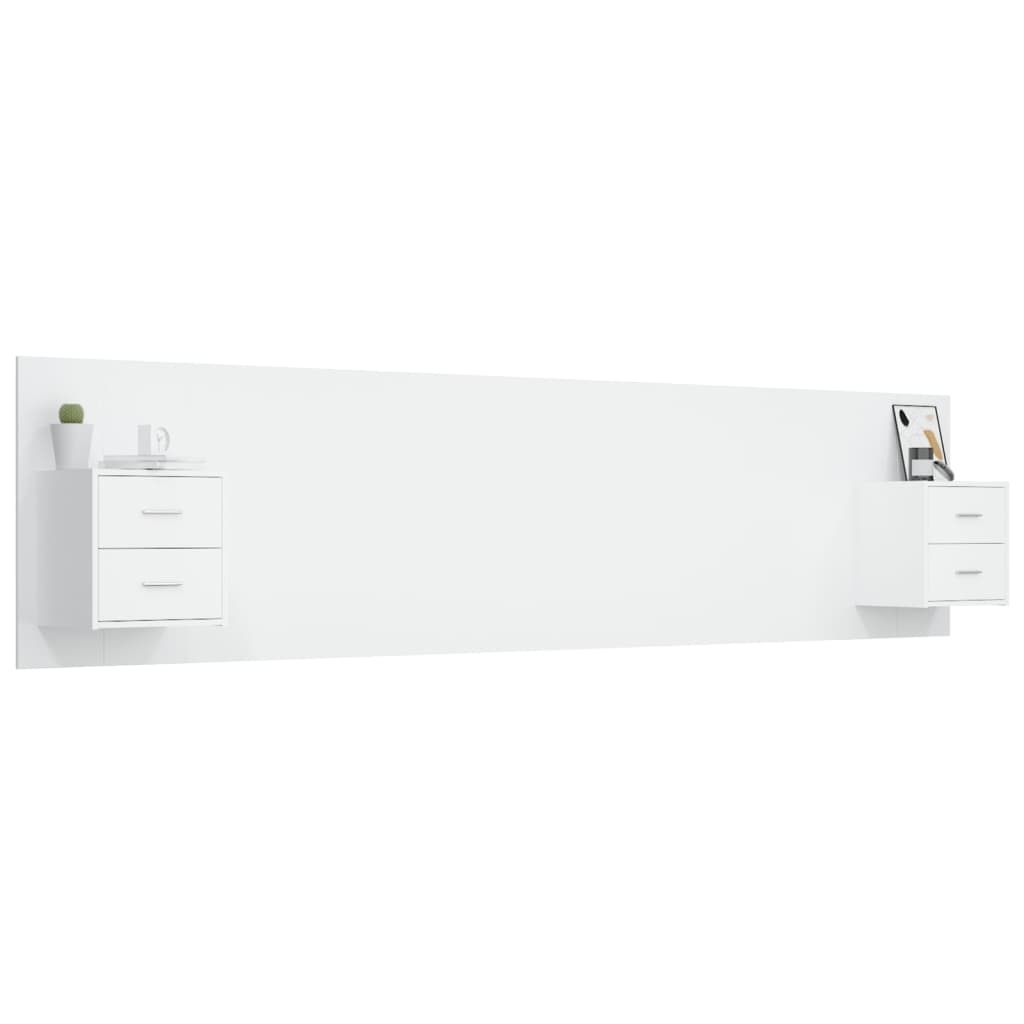Cabeceira cama + armários madeira processada branco